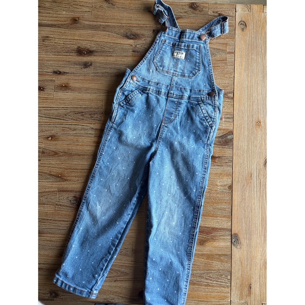 OshKosh B'gosh Kids Blue Polka Dot Denim Bib Overalls Size‎ 5T Medium Wash